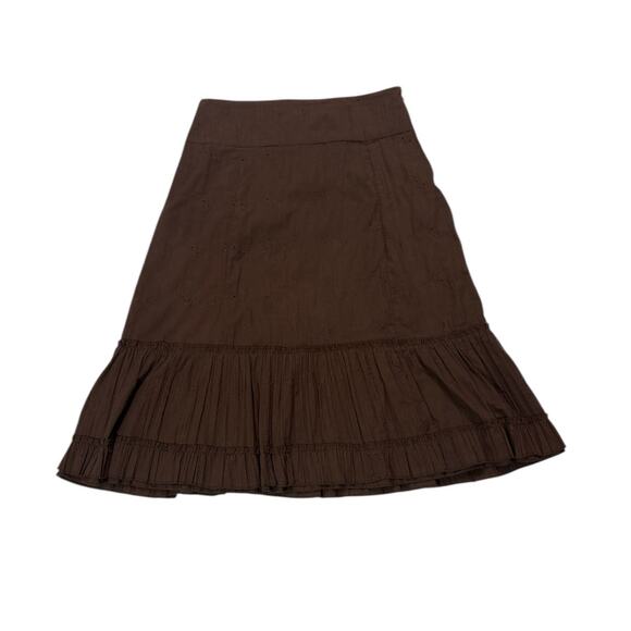 Vintage Reserved Womens Medium Brown Tiered Boho Gyspy Fairy Midi Skirt Vacation - Picture 1 of 9
